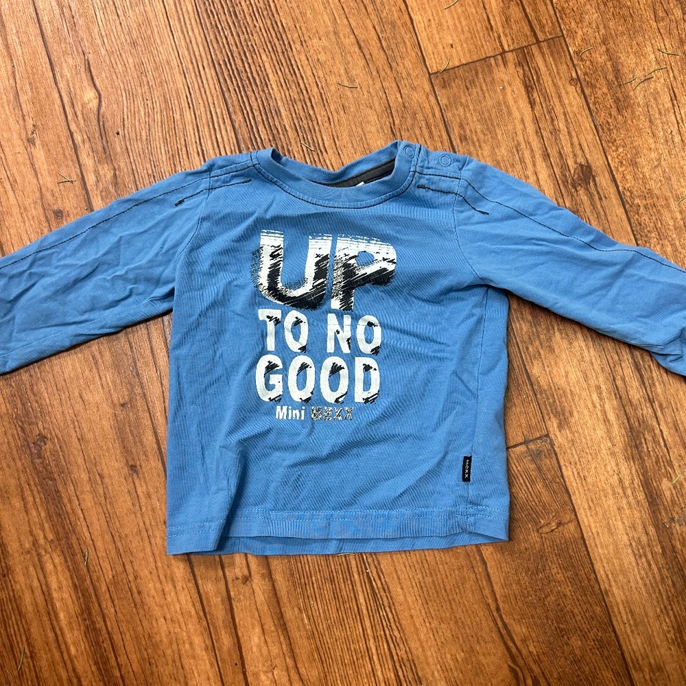(3/$30) Mexx 18/24m blue up to no good long sleeve shirt